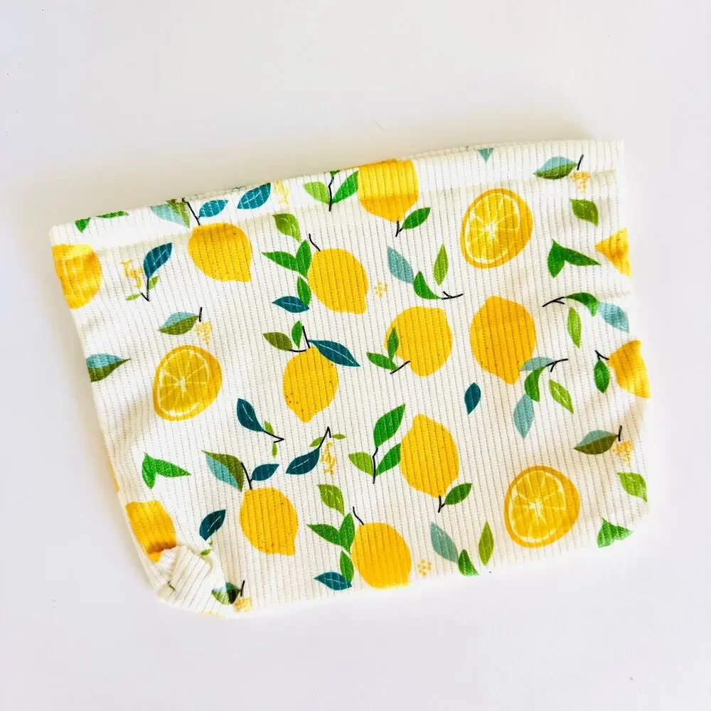NEW ANTHROPOLOGIE Cream Yellow Green Cord Lemon Fruit $68 Clutch Cosmetic Bag